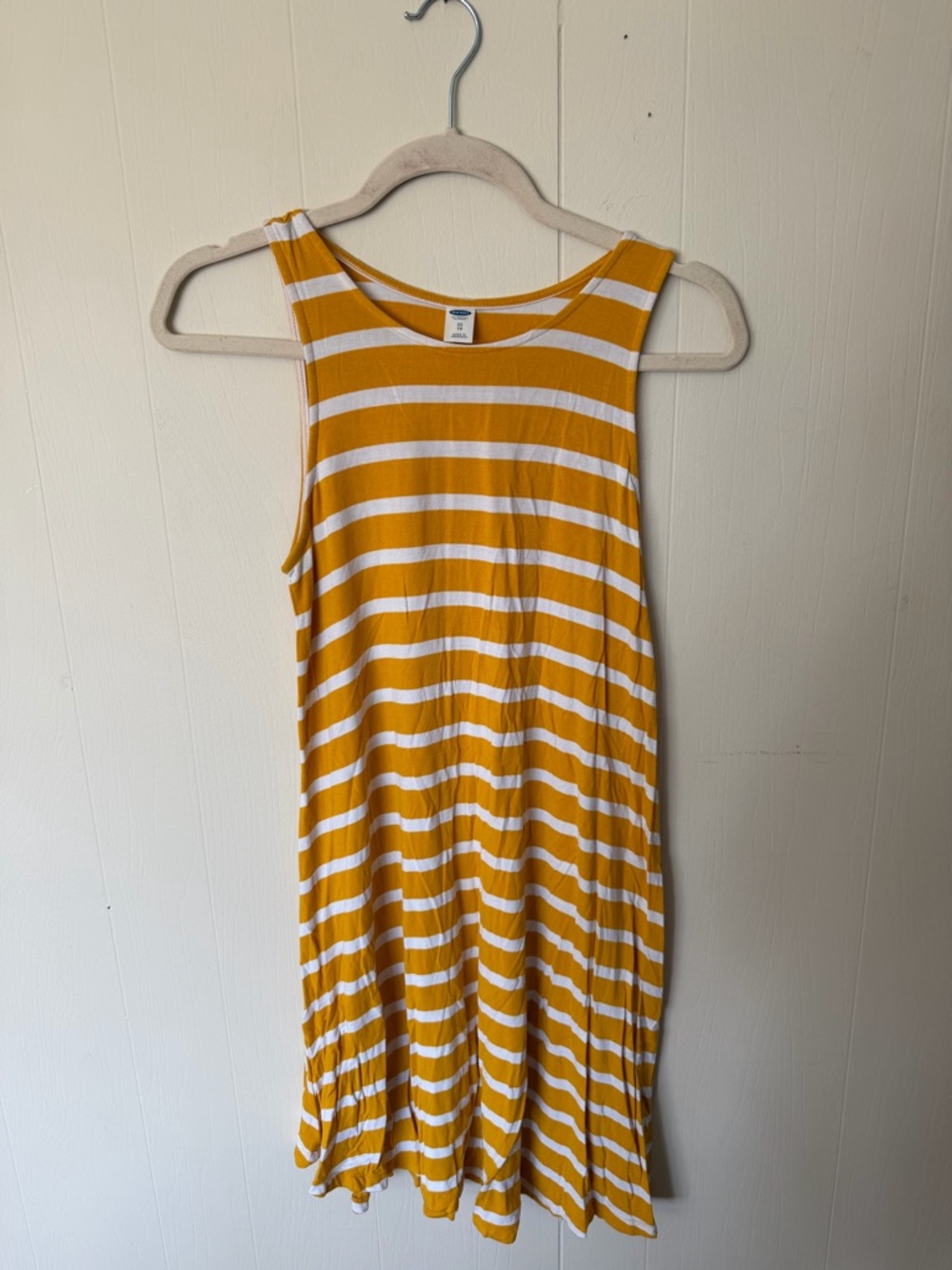 Yellow and White Striped Sleeveless Dress